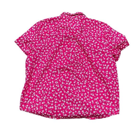 J CREW Printed Pink Fuchsia Ivory Poplin Popover Too Size L - Picture 3 of 9
